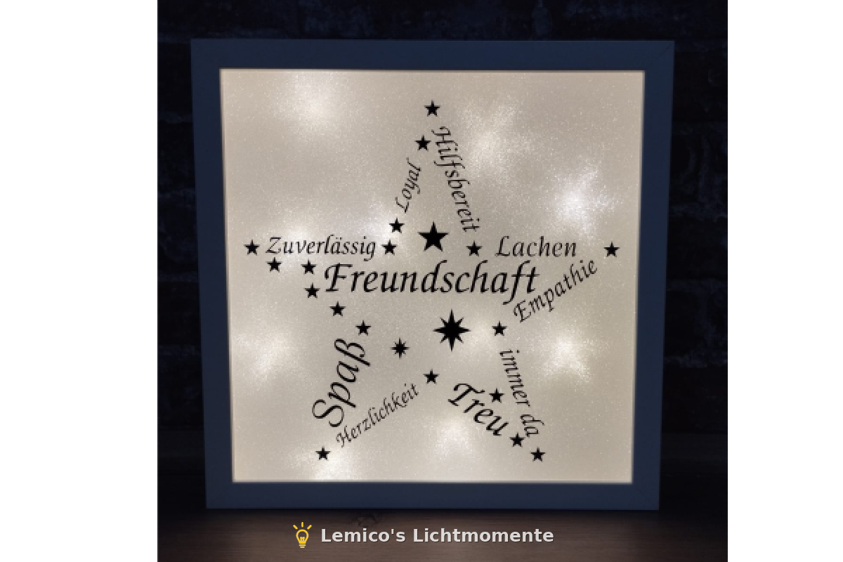 Beleuchteter Bilderrahmen zum Thema Freundschaft, Glimmerfolie und weißes Licht